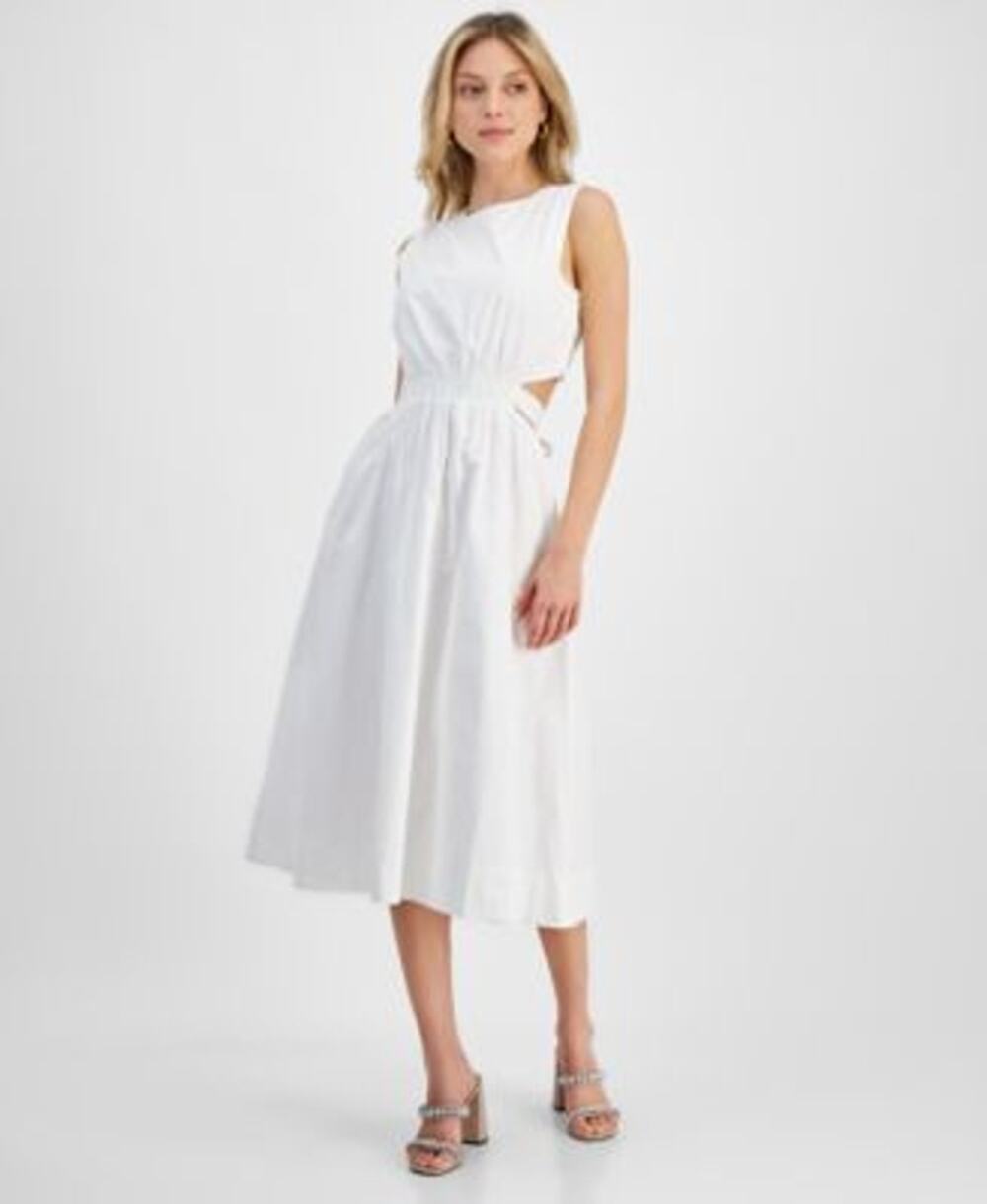 Rachel Roy White A‑Line Midi Sleeveless Square Neck Back Cutout Lined Dress Med